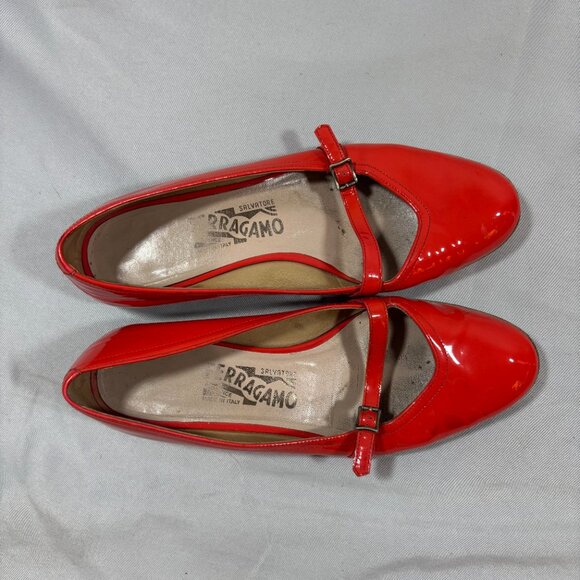 Salvatore Ferragamo Red Patent Mary Jane Round Toe Low Heel Dress Shoes 6.5 - Picture 4 of 7